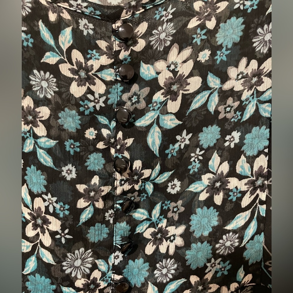 apt.9 Black Aqua White Sheer Top Sz L - Picture 3 of 8